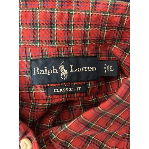 Ralph Lauren Shirt Mens Large Classic Fit Red Plaid Long Sleeve‎ Button Up - Picture 4 of 4